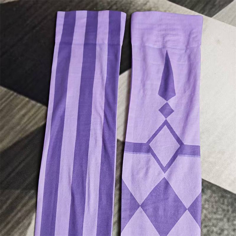 Purple Striped Gothic Geometric Pattern Thigh High Socks